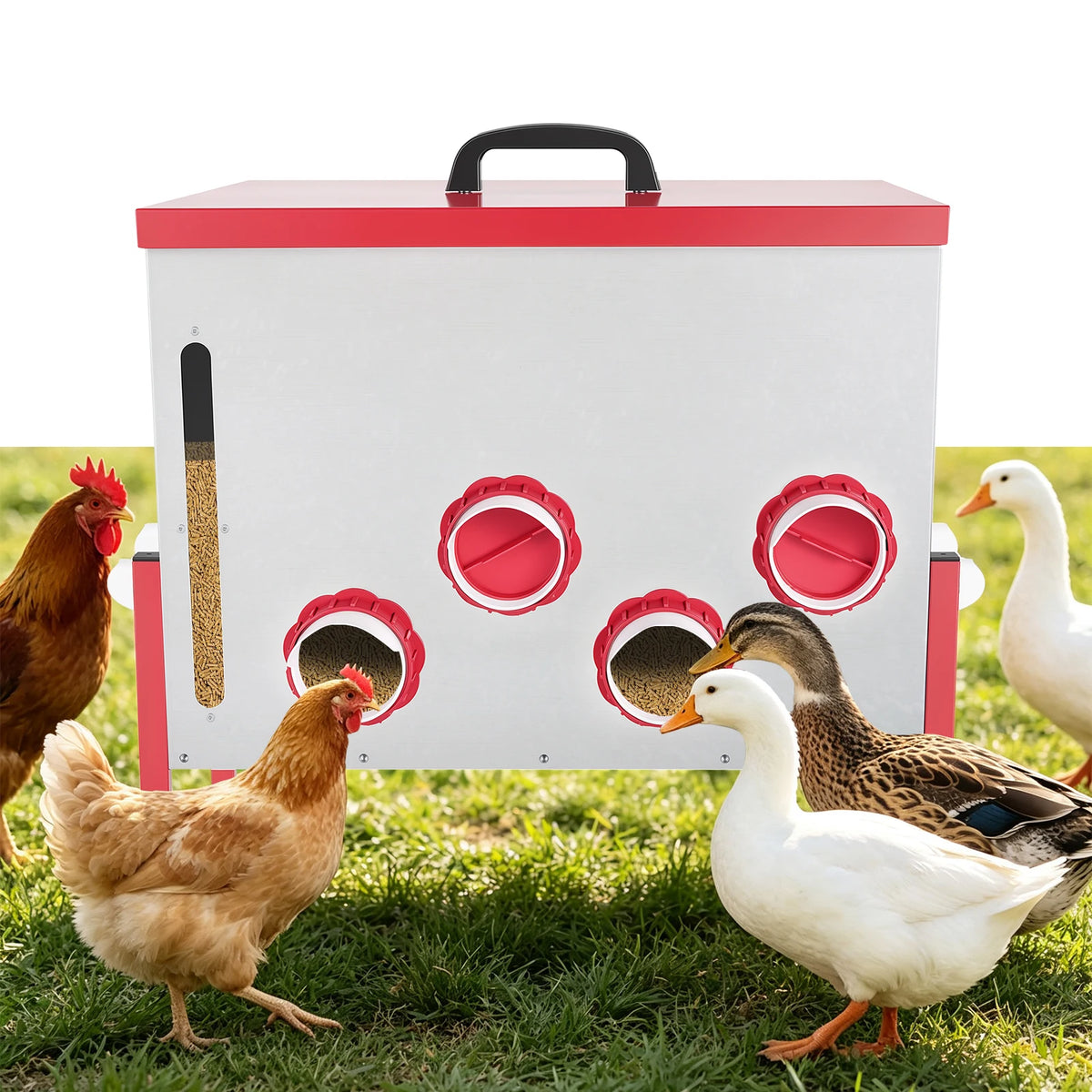 1* 130 lb Extra-Large Galvanized Chicken Feeder with 12 No-Waste Ports Durable