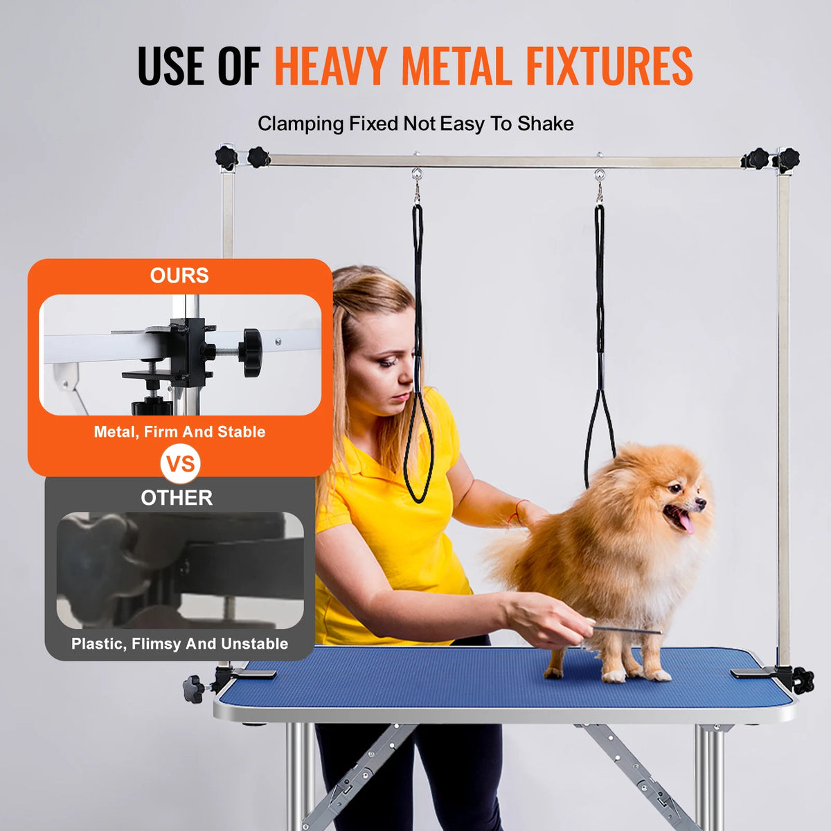 SucceBuy Foldable Pet Grooming Table With Two Arms And Clamp