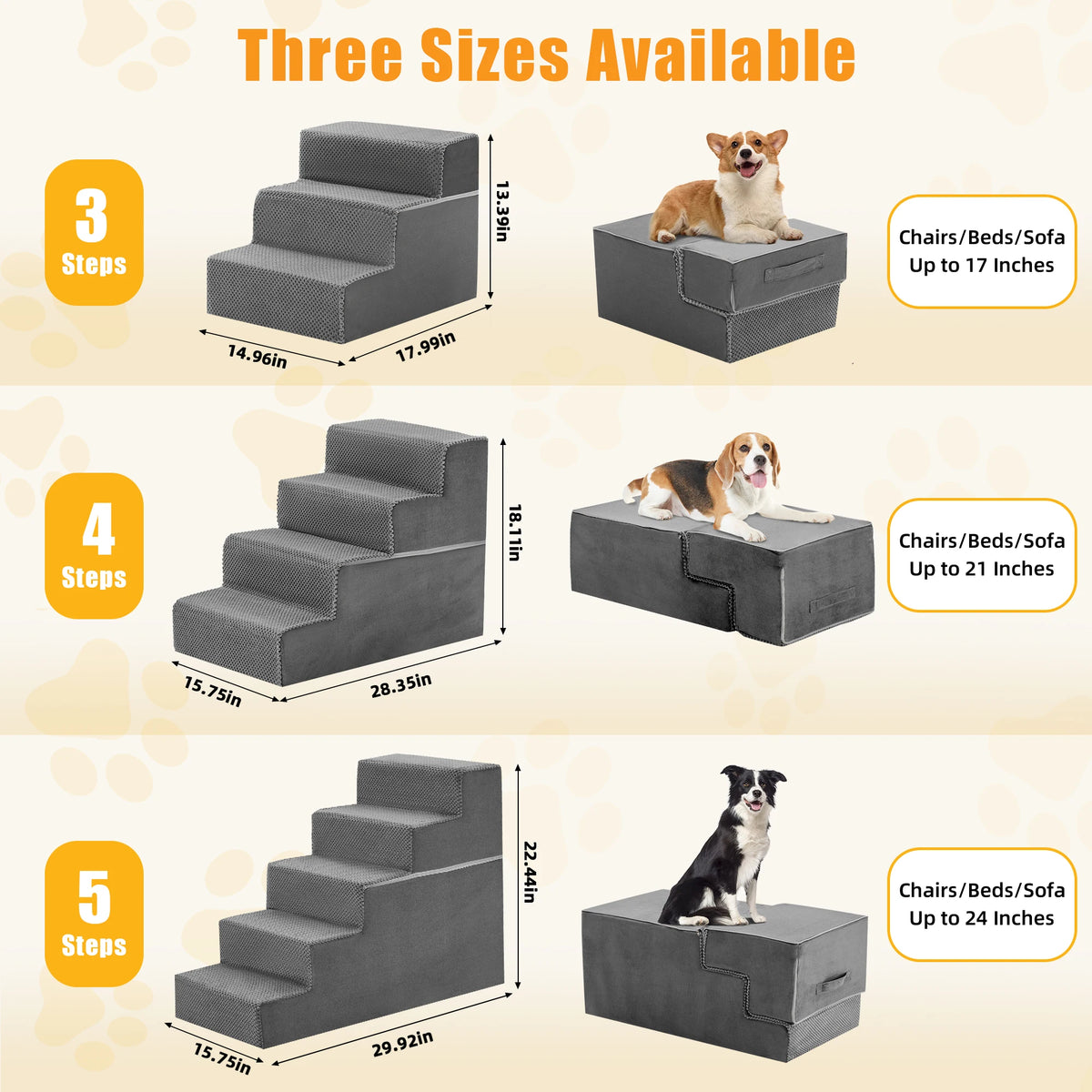 Indoor Right Angled Foam Dog Stairs With Anti Slip Steps