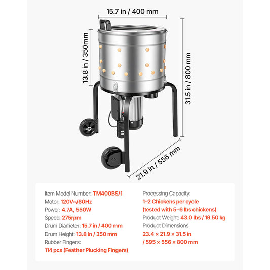 SucceBuy Chicken Plucker Machine With Soft Rubber Fingers And Wheels