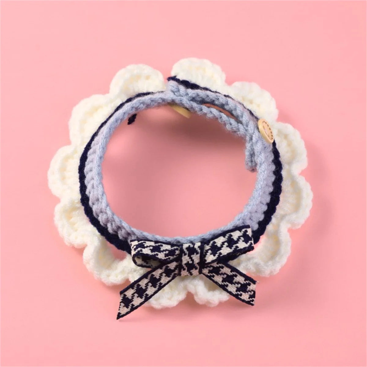 Hand Knitted Pet Collar With Decorative Bow Knot Drool Catcher