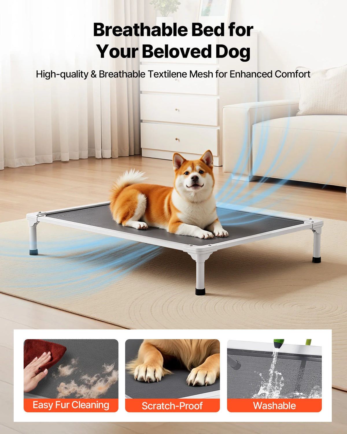 SucceBuy Elevated Dog Bed Portable Raised Cot With Breathable Mesh