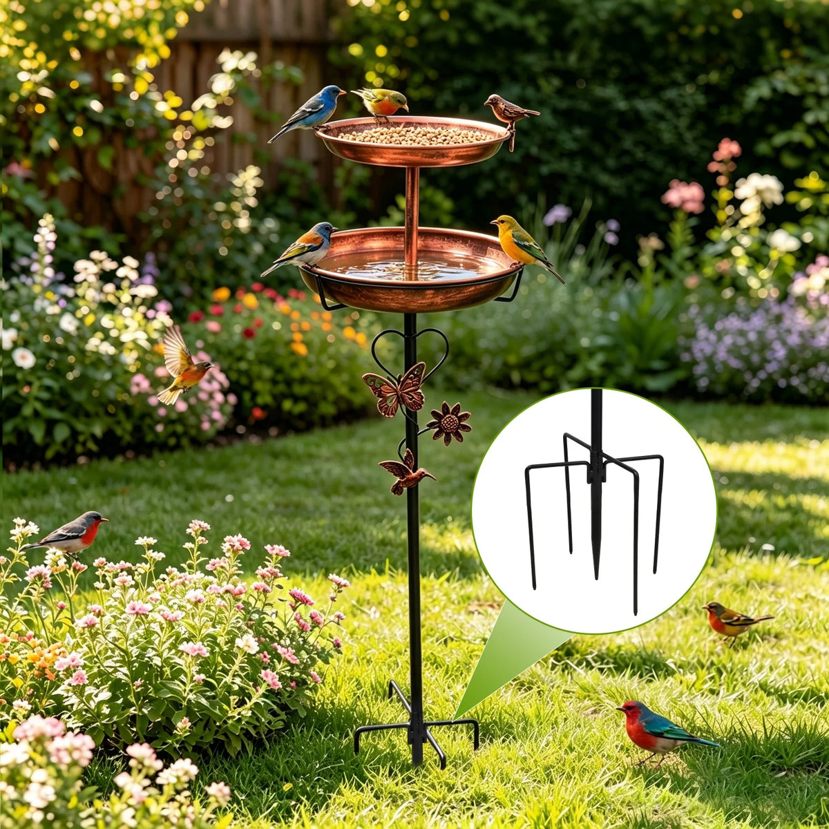 Double Layer Copper Bird Bath Stand For Exterior Garden Decor