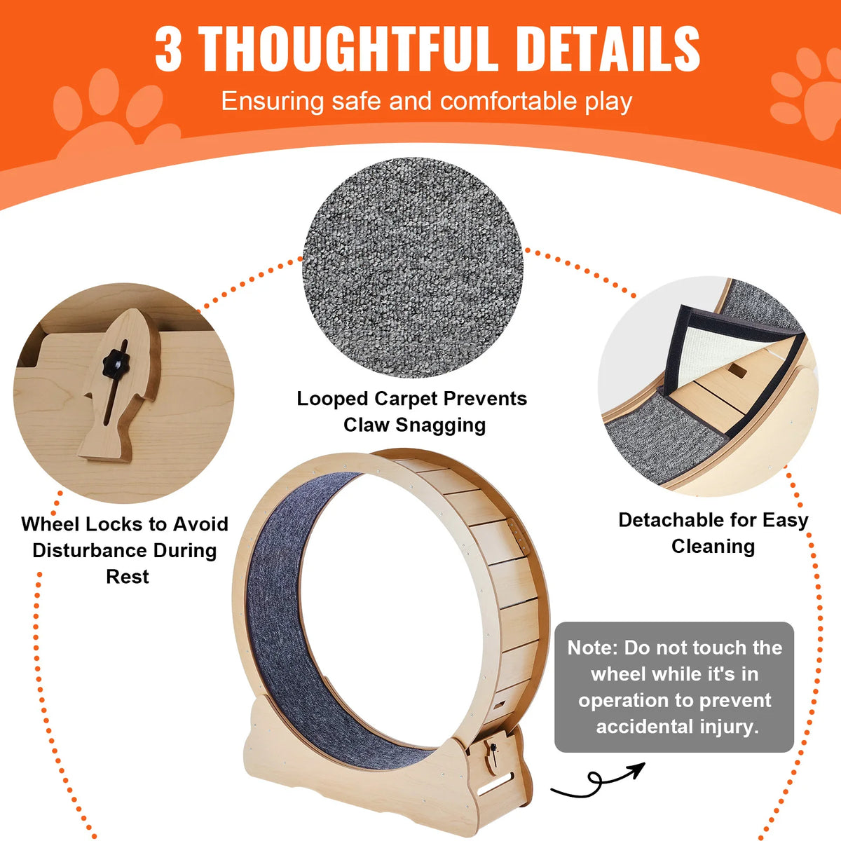 Wooden Cat Exercise Treadmill Wheel With Detachable Carpet And Teaser