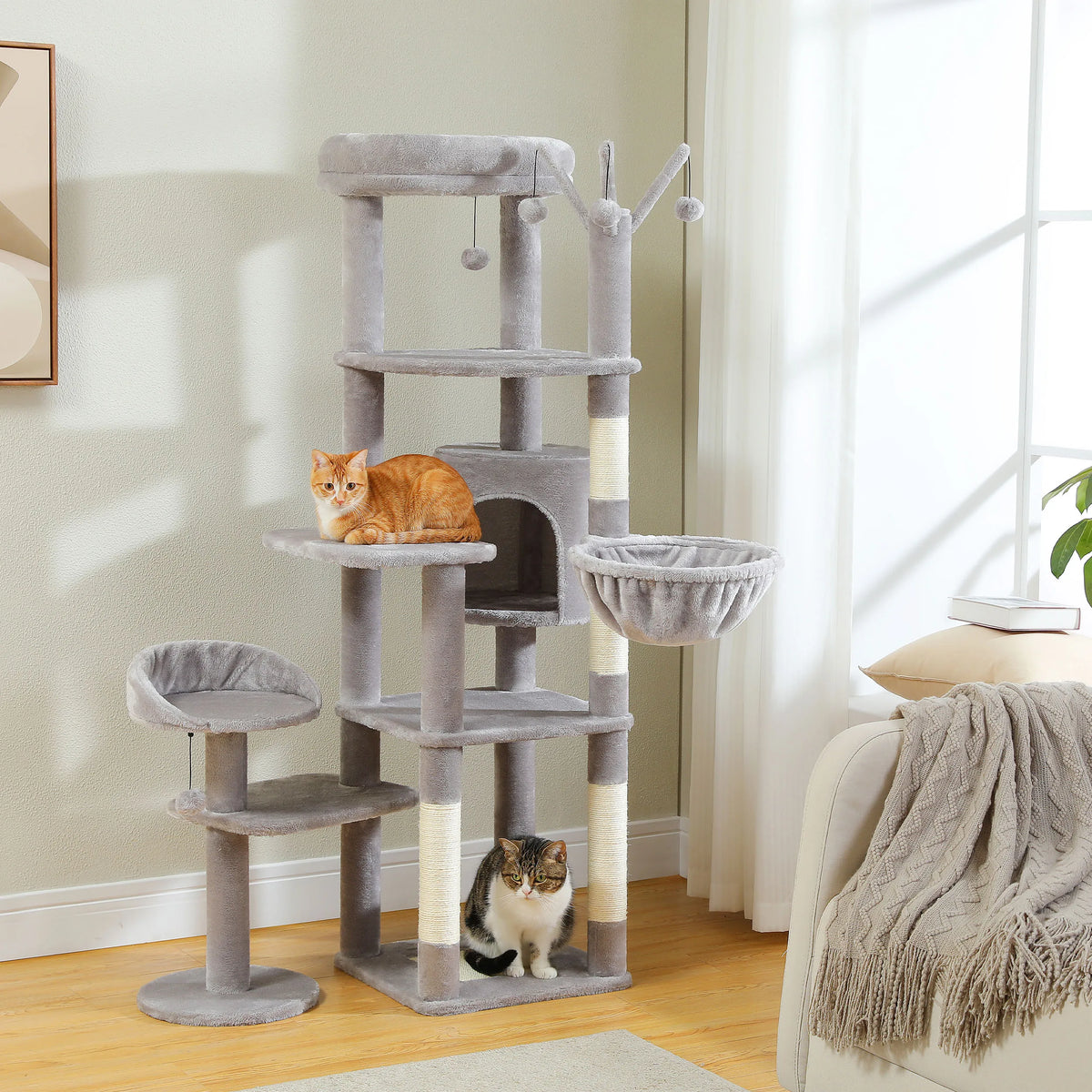 PEQULTI Multi-Level Cat Tree Scratching Post Hammock Perches