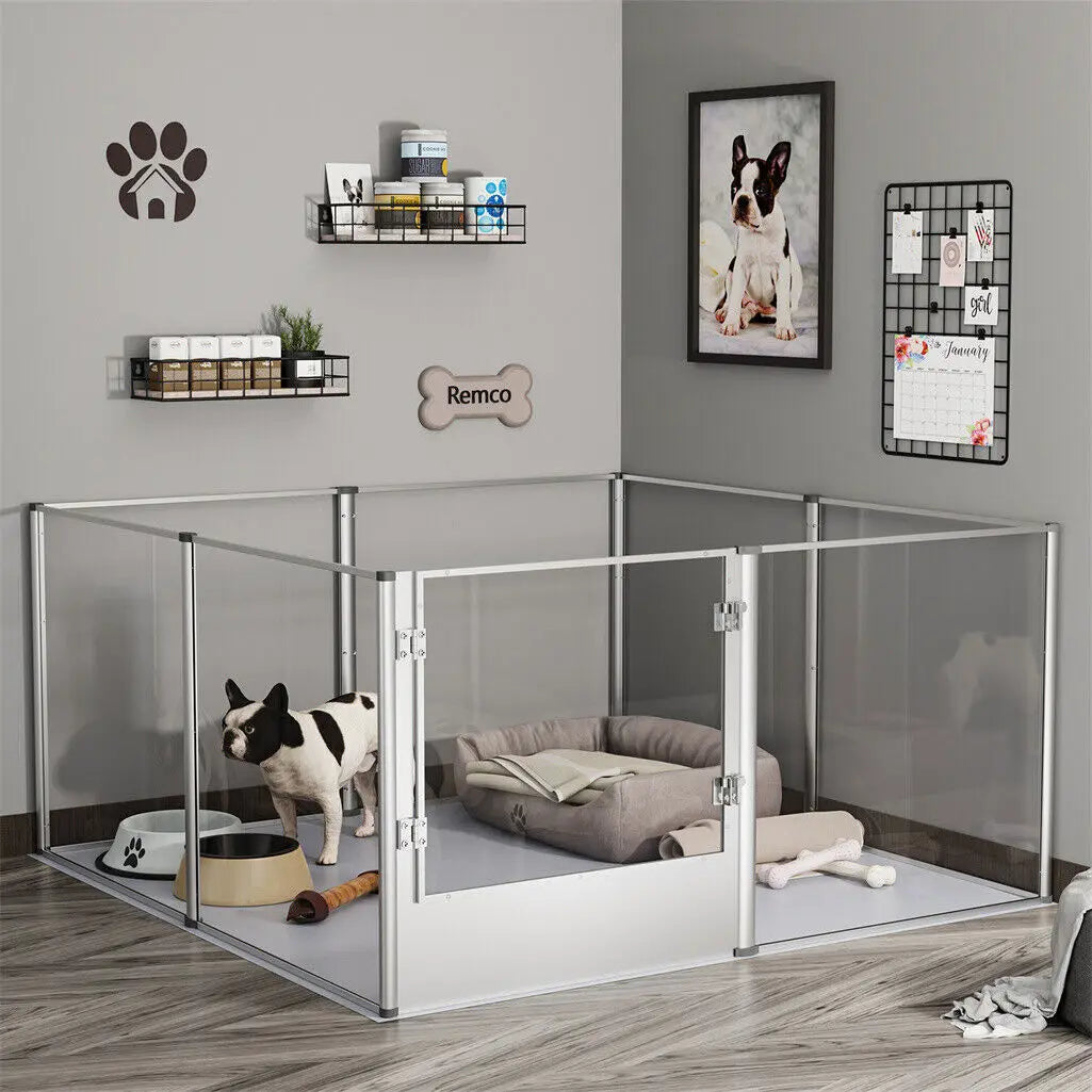 BINGOPAW Clear Acrylic Pet Playpen With Waterproof Pad For Animals
