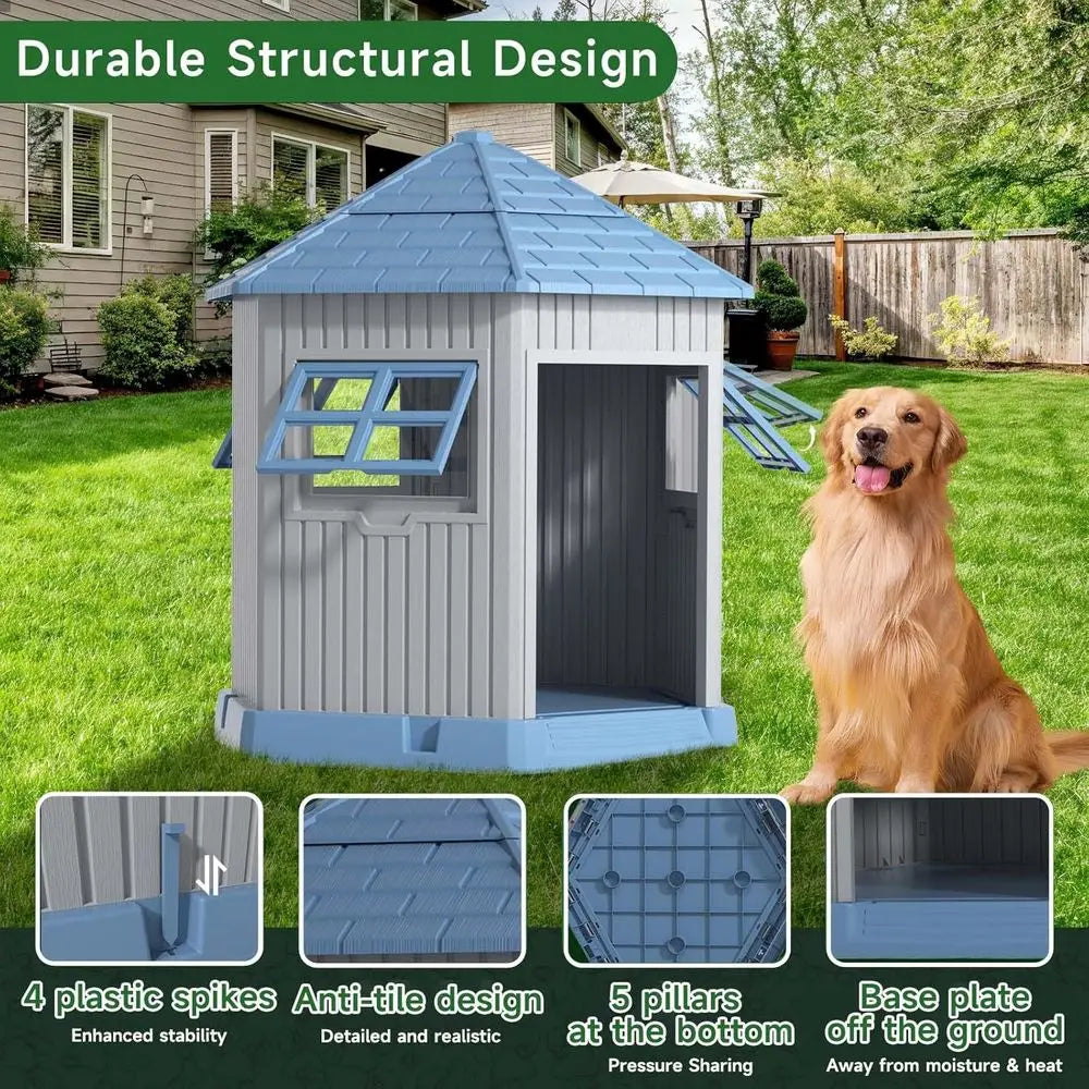 Dog House Indoor Outdoor Durable Large Dog Shelter with Outside Dog Kennel with Window and Elevated loor or Small Medium Dogs
