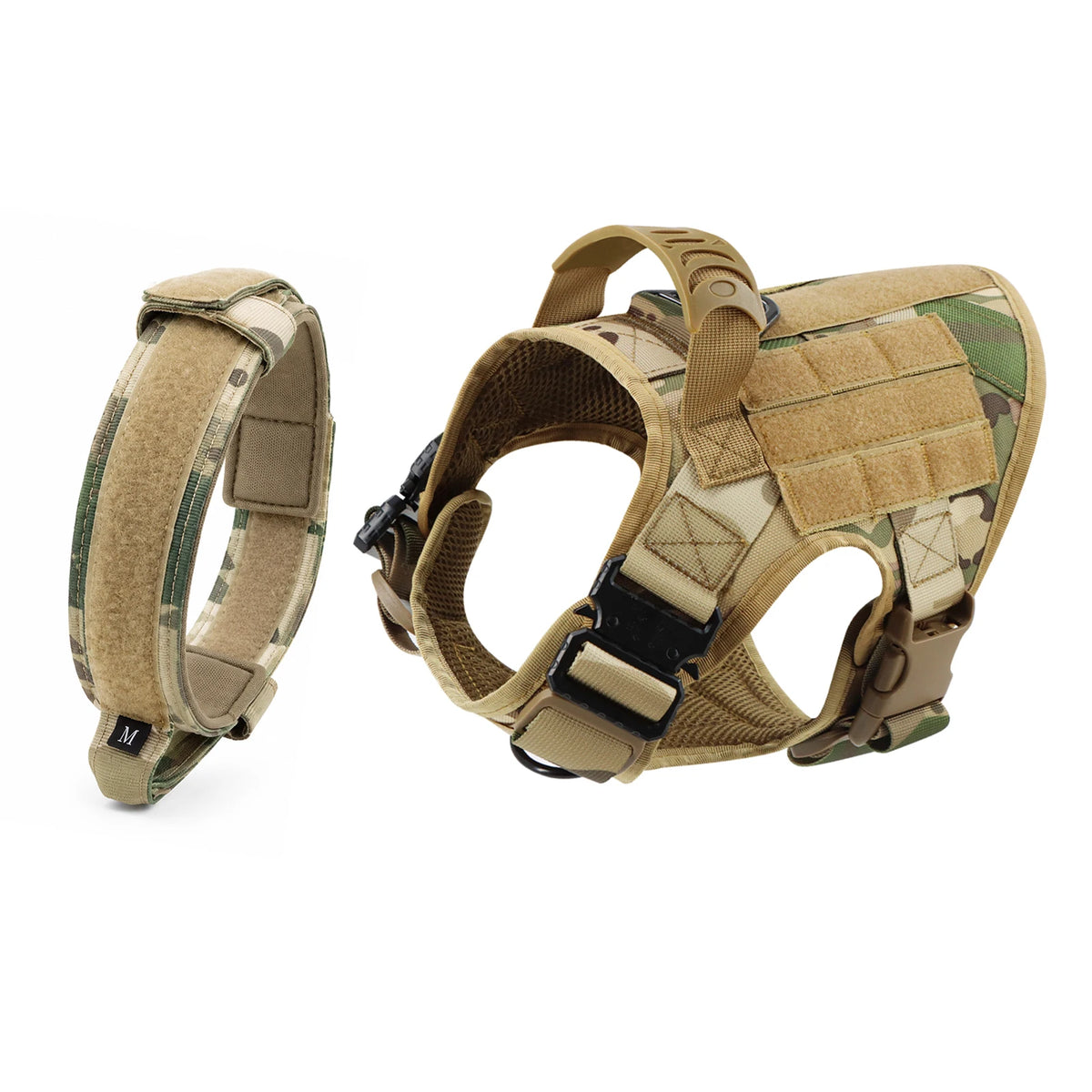 Dog Harness Collar Set Adjustable Tactical Dog Vest Harness And Durable Nylon Dog Collar Combo For Small Medium Large Dogs Outdoor Walking Training