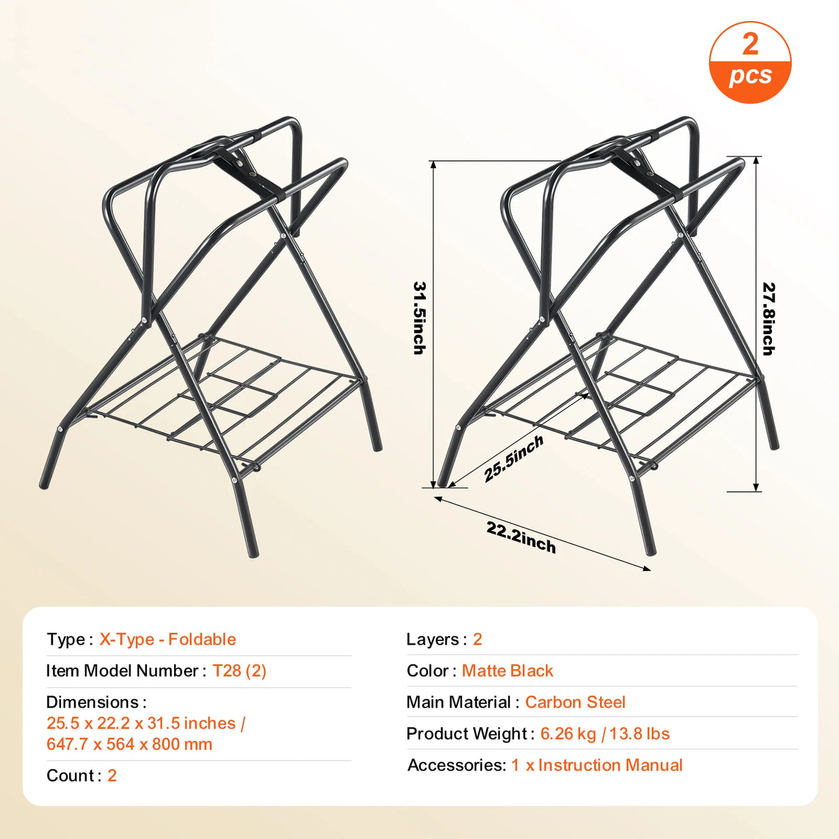 SucceBuy Folding Saddle Rack 28 x 19 x 37.5 in Freestanding Horse Saddle Stand Steel Saddle Rack for English & Western Saddles