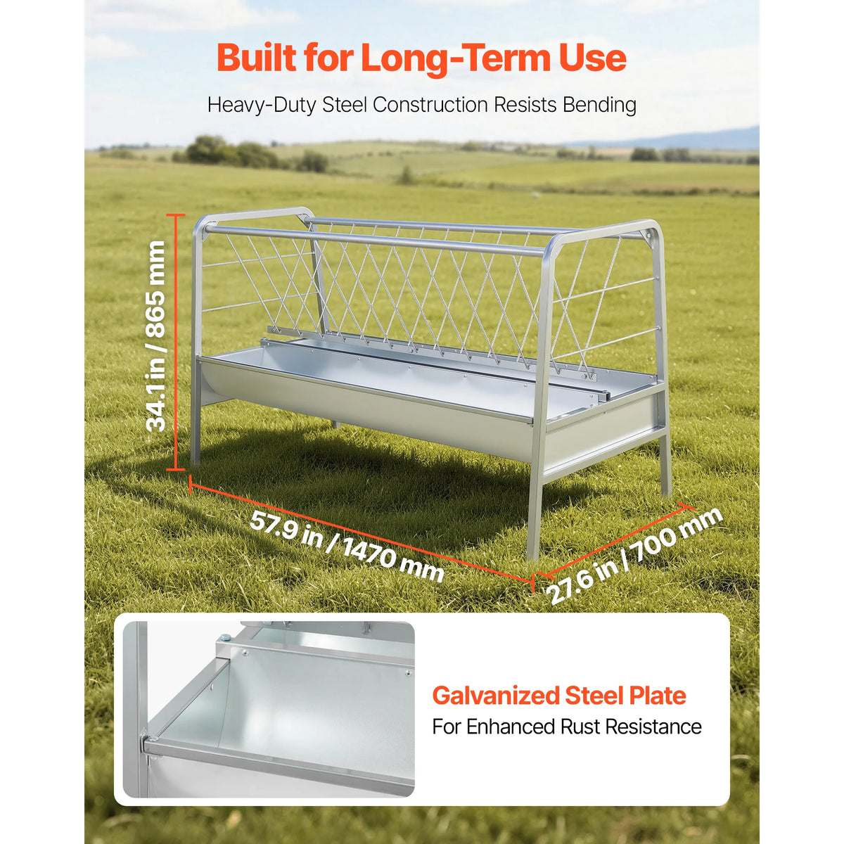 SucceBuy Livestock Hay Feeder Dual Pan Farm Pasture Trough