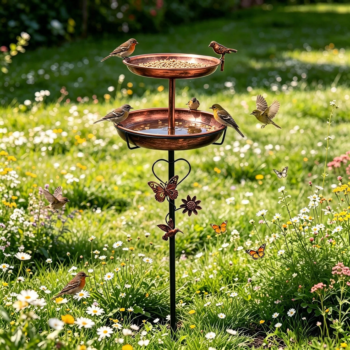 Double Layer Copper Bird Bath Stand For Exterior Garden Decor