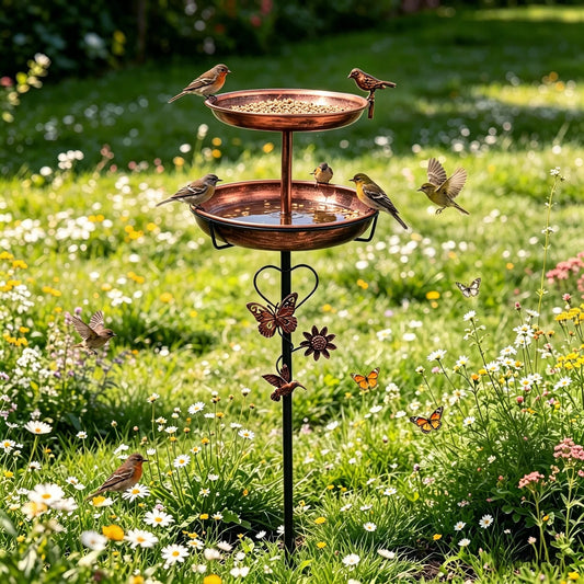 Double Layer Copper Bird Bath Stand For Exterior Garden Decor