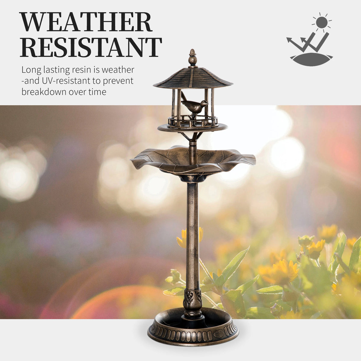 Outsunny 3 In 1 Outdoor Pedestal Bird Bath Feeder Planter
