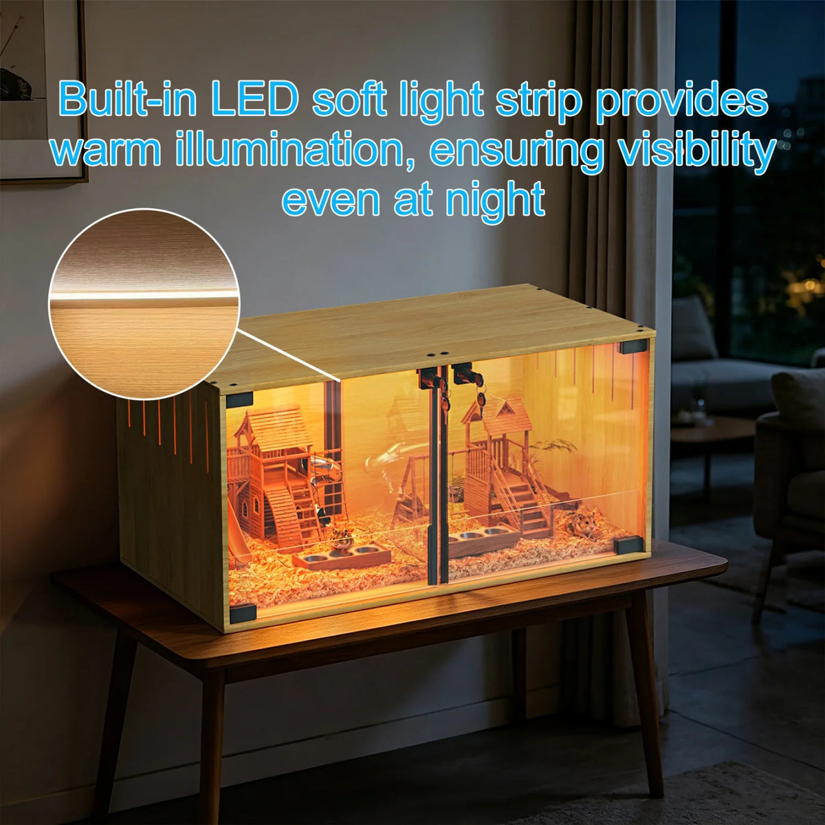 Wooden Small Animal Cage With Glass And Removable Divider