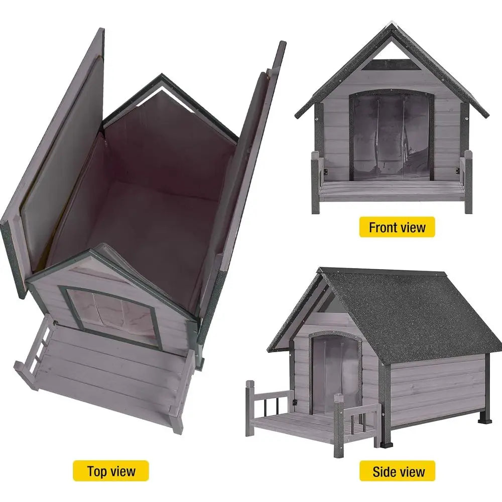 Dog House Outdoor, Insulated Dog Kennel Outside or Large Breed, 50.87" L Weatherproo Large Dog Shelter with Anti-Chewing Iron e