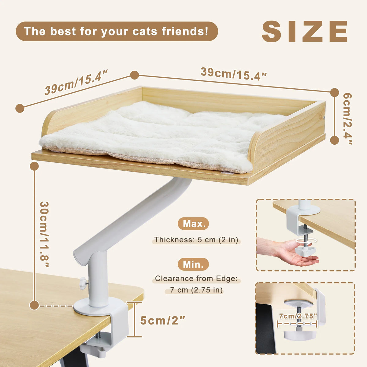PAWZ Road Cat Desk Bed Rotatable Adjustable Plush Hammock Stand