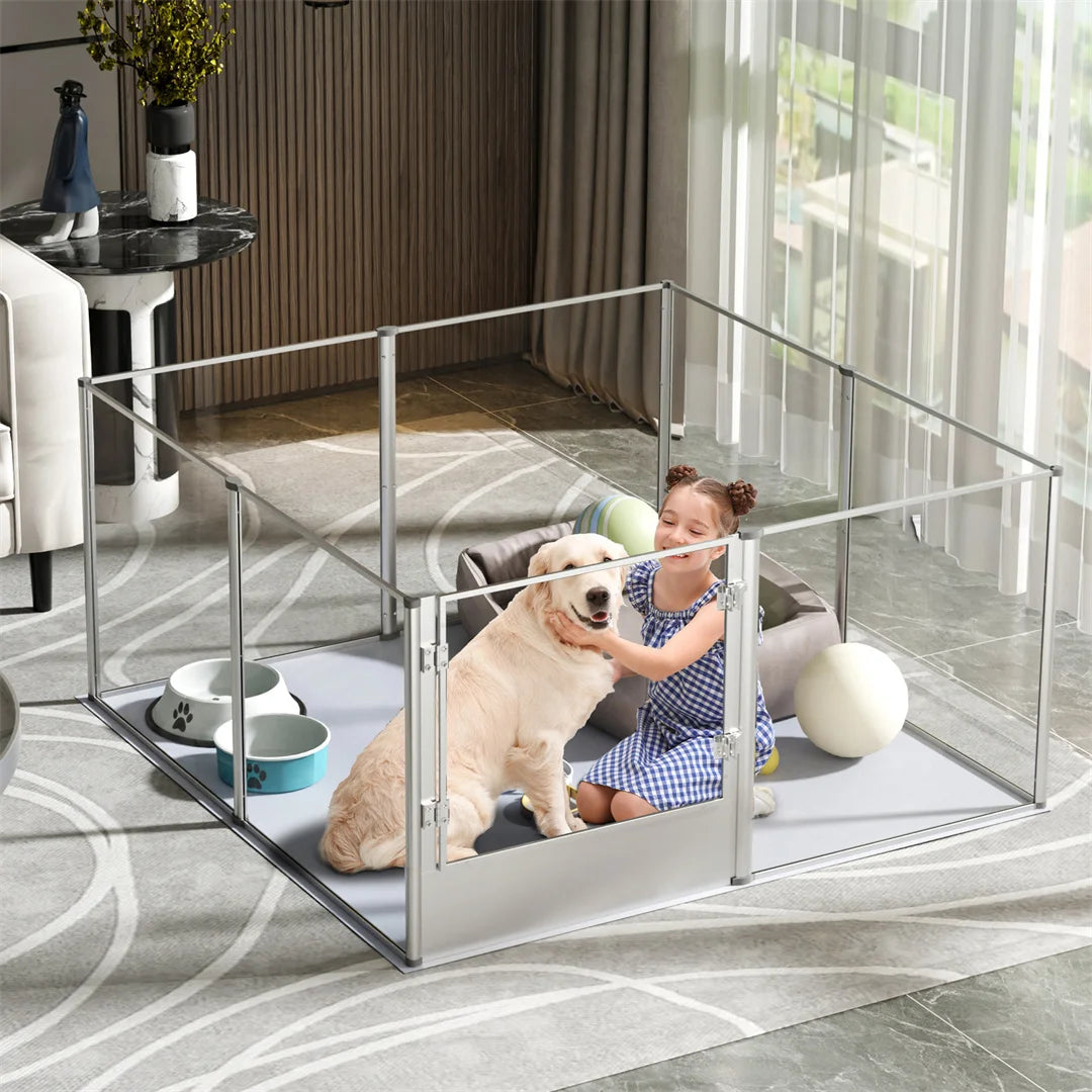 BINGOPAW Clear Acrylic Pet Playpen With Waterproof Pad For Animals
