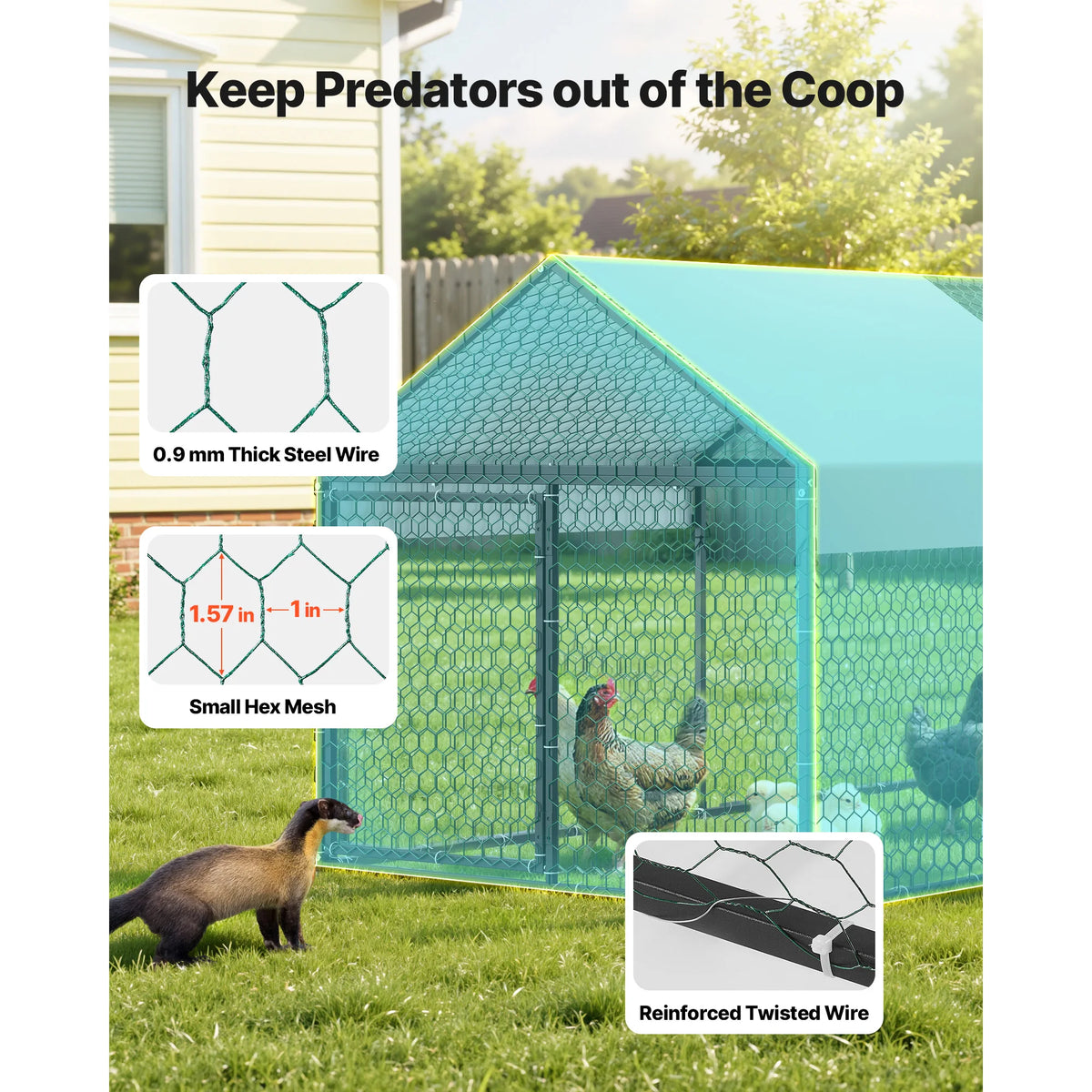 SucceBuy Metal Chicken Coop With Waterproof Cover And Spire Roof