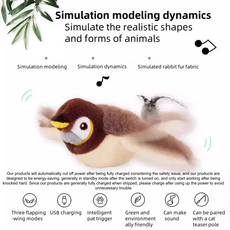 Interactive Chirping Simulated Plush Bird Toy For Cats And Dogs