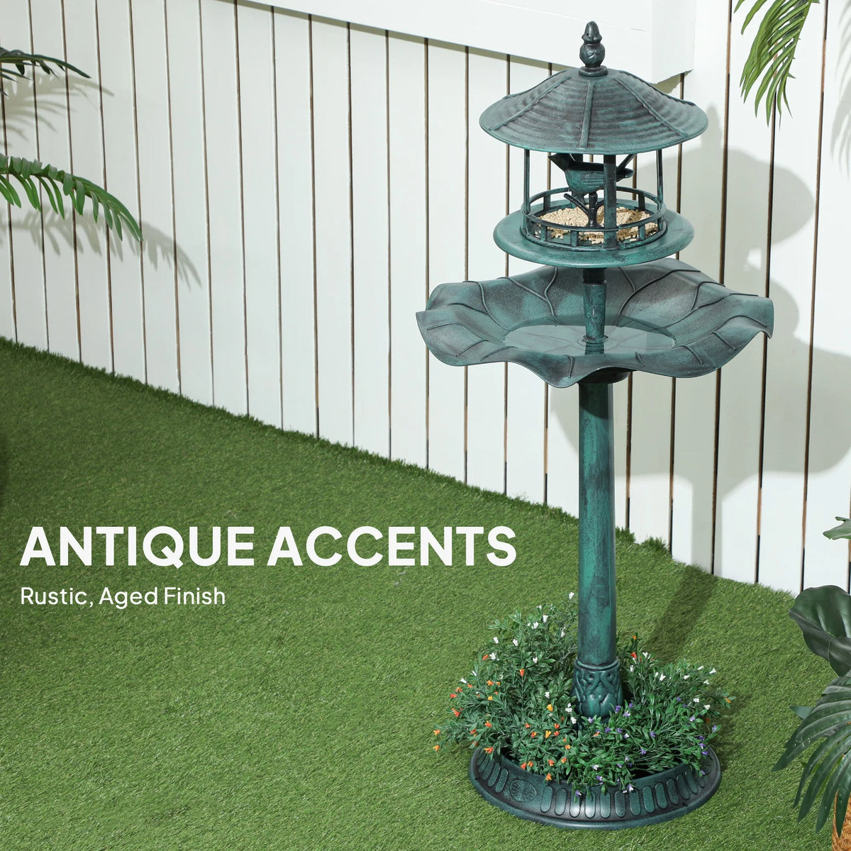Outsunny 3 In 1 Outdoor Pedestal Bird Bath Feeder Planter
