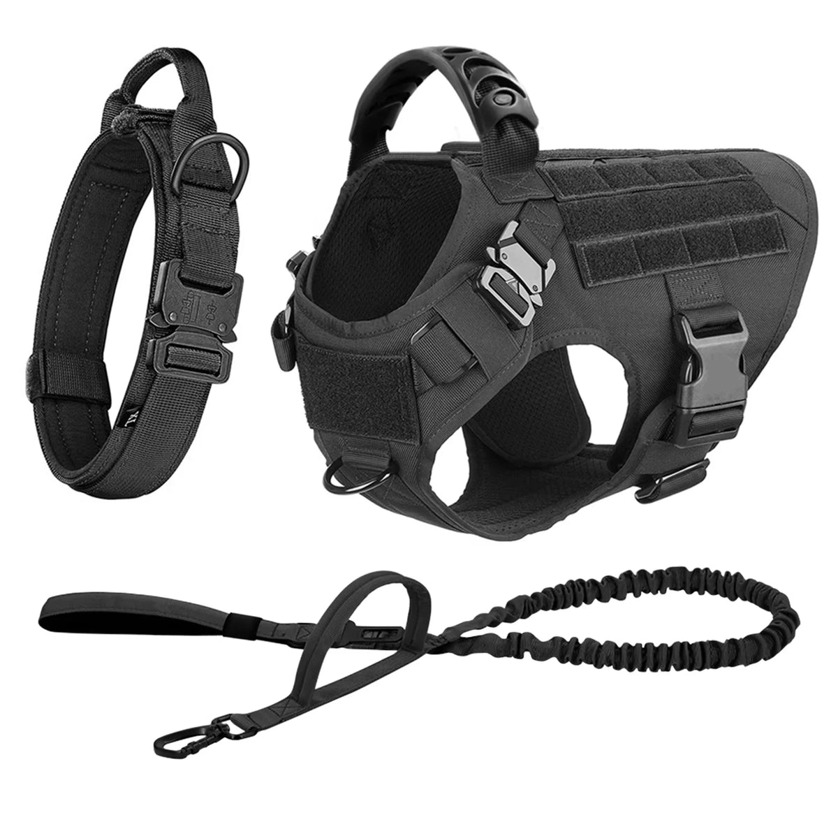 Adjustable Tactical Dog Harness With Collar And Leash Set