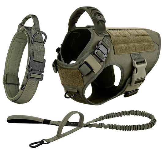 Adjustable Tactical Dog Harness With Collar And Leash Set