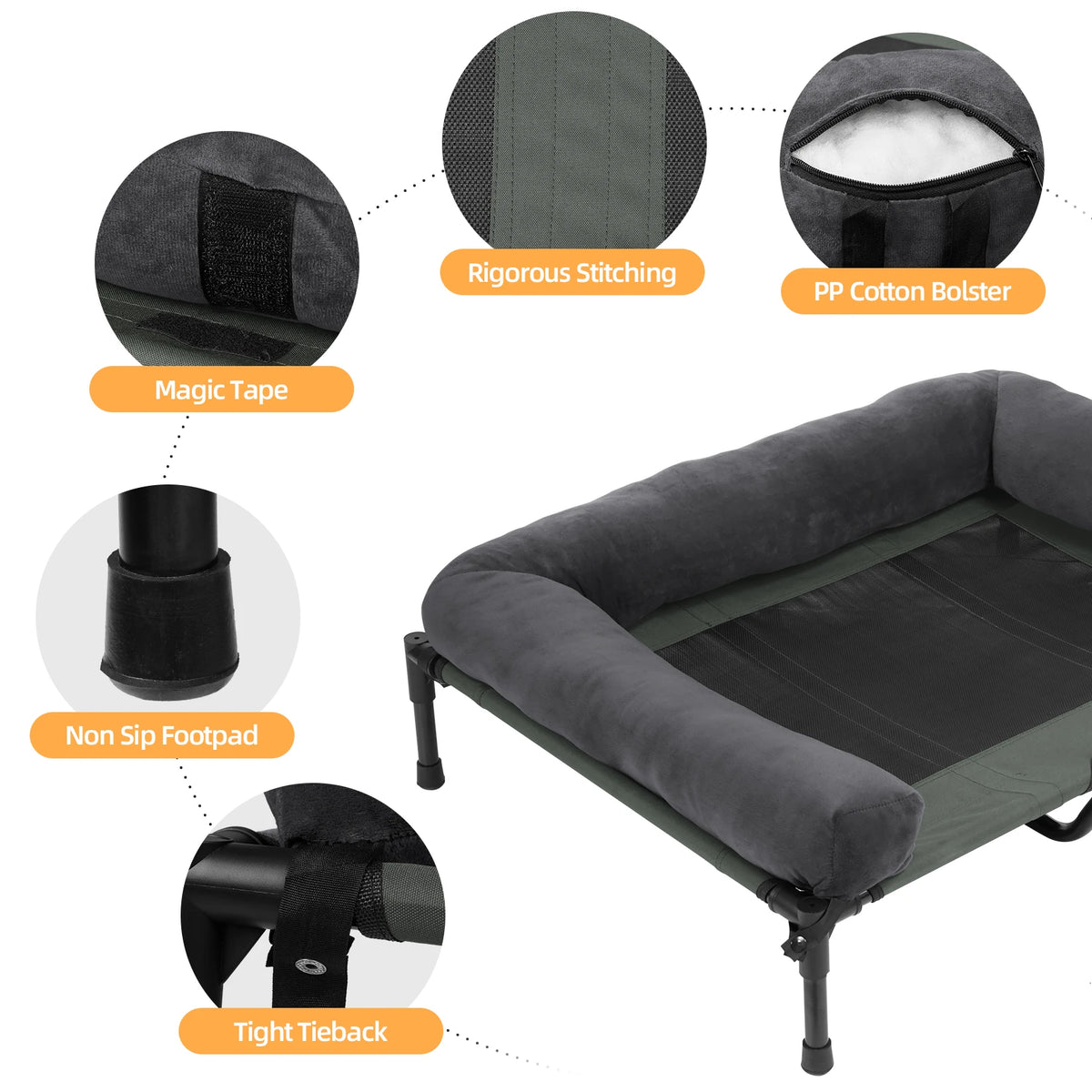 BORWART Elevated Cooling Dog Bed With Removable Plush Cover