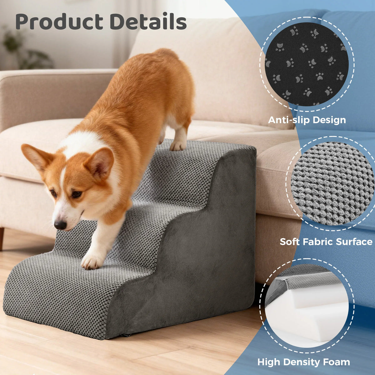 Curved High Density Foam Dog Stair Ramp For Small Pets