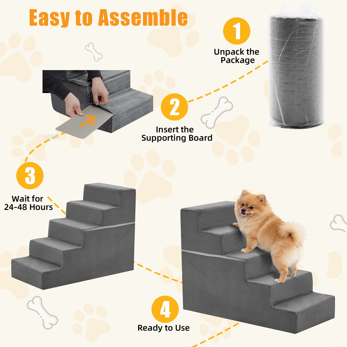 Indoor Right Angled Foam Dog Stairs With Anti Slip Steps