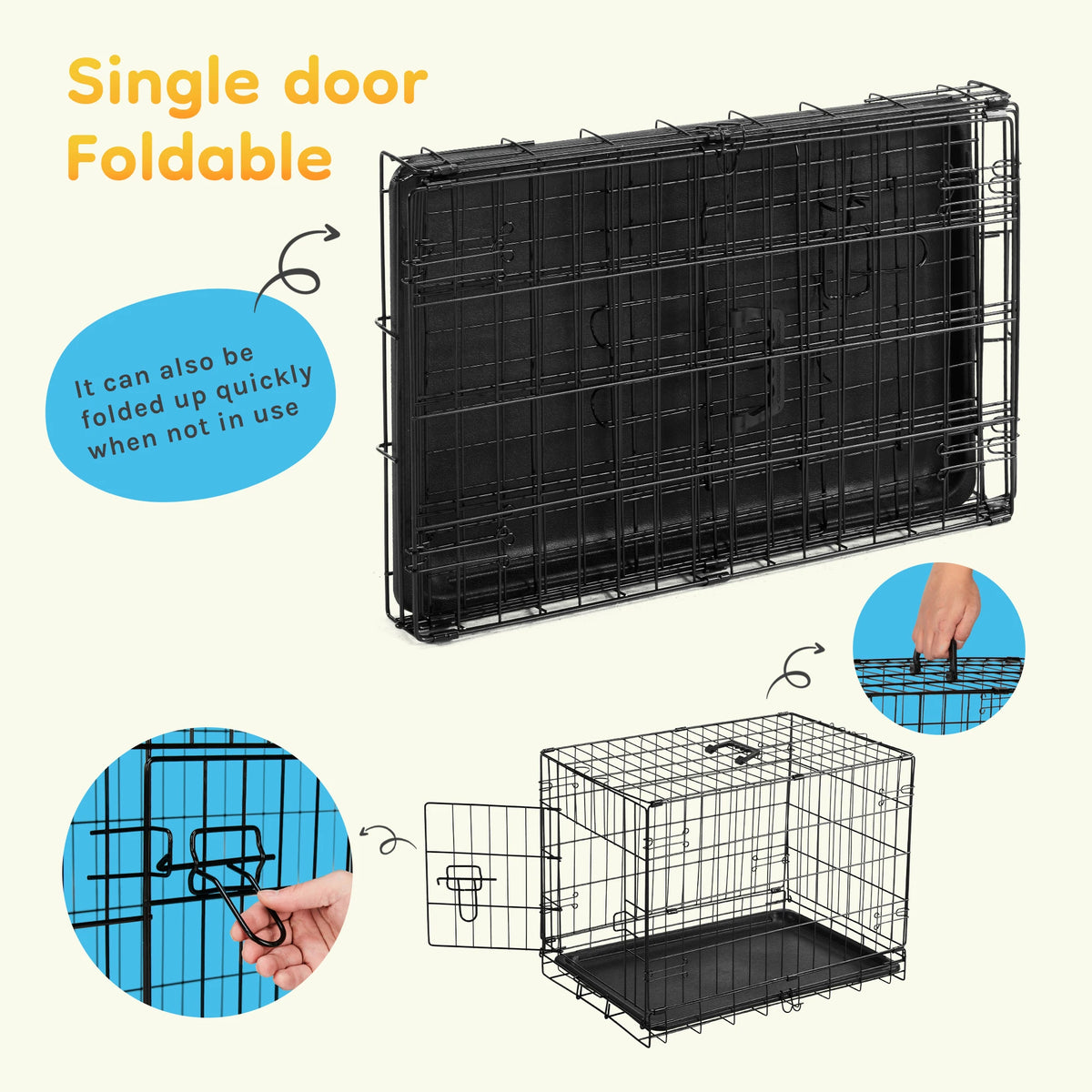 Jhk Foldable Metal Dog Kennel With Leak Proof Tray