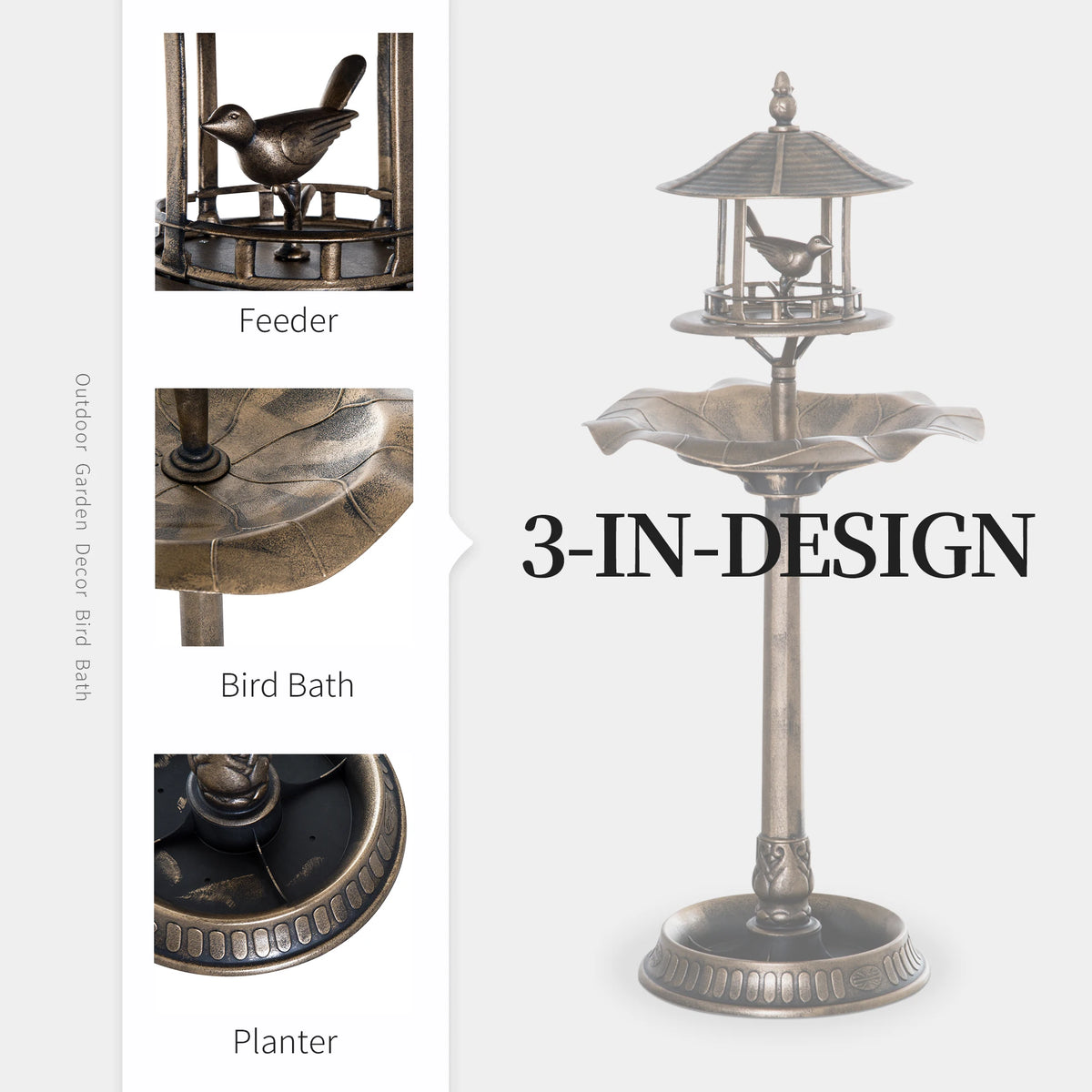 Outsunny 3 In 1 Outdoor Pedestal Bird Bath Feeder Planter