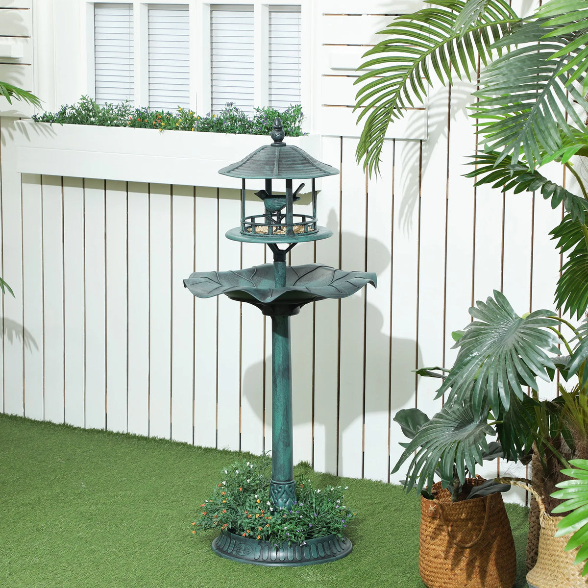 Outsunny 3 In 1 Outdoor Pedestal Bird Bath Feeder Planter
