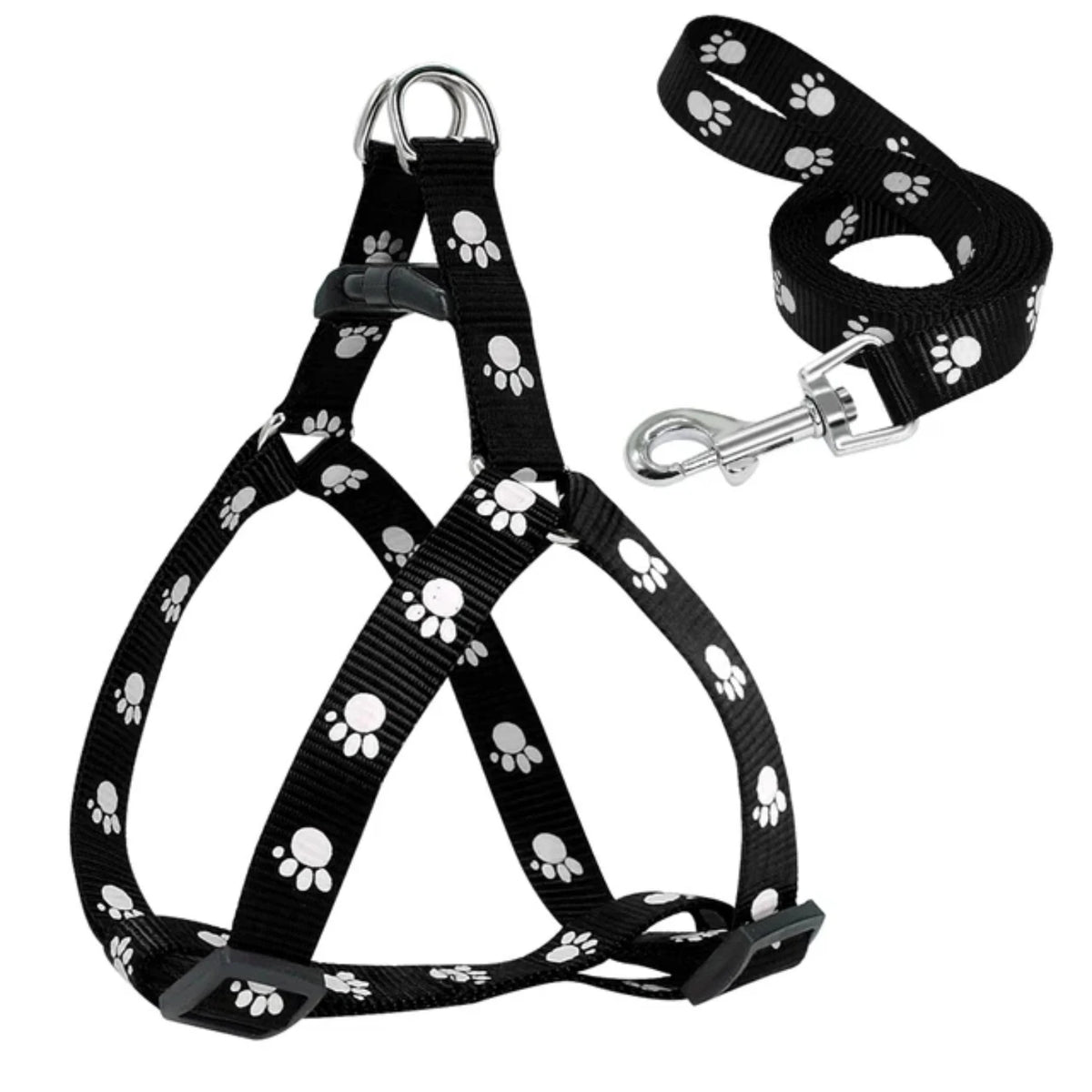 Nylon Dog Harness and Leash Set Adjustable Paw Print Dog Harness Walking Leash Strap  Small Medium Dogs S/M/L