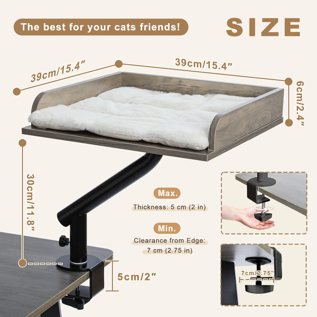 PAWZ Road Cat Desk Bed Rotatable Adjustable Plush Hammock Stand