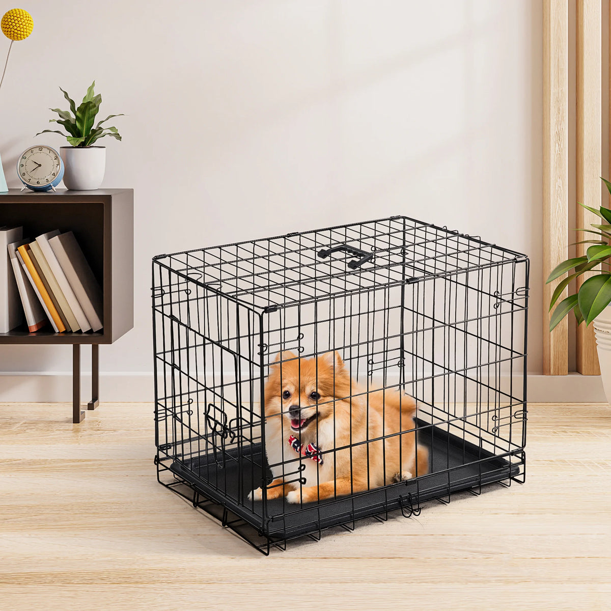 Jhk Foldable Metal Dog Kennel With Leak Proof Tray
