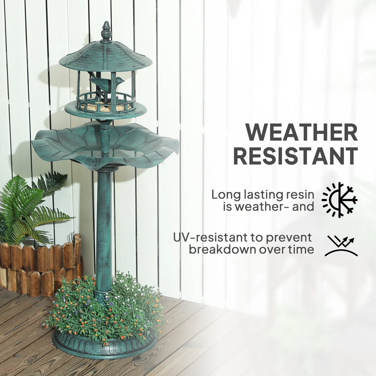 Outsunny 3 In 1 Outdoor Pedestal Bird Bath Feeder Planter